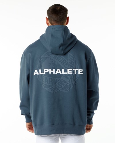 Alphalete Brushed Fleece Estampadas Hoodie Azules | ACUQVF357