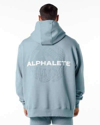 Alphalete Brushed Fleece Estampadas Hoodie Azules | KEDGOP124