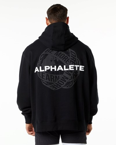 Alphalete Brushed Fleece Estampadas Hoodie Negras | WOSBJU426