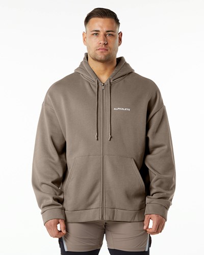 Alphalete Brushed Fleece Full-Zip Hoodie Mocha | RXNECA870