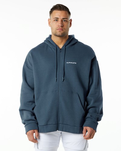Alphalete Brushed Fleece Full-Zip Hoodie Azules | XWCGIM385