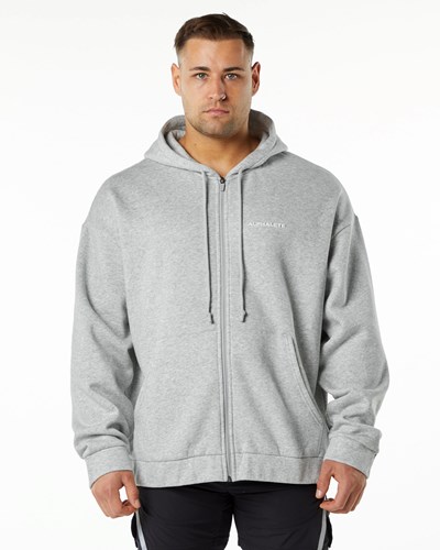 Alphalete Brushed Fleece Full-Zip Hoodie Gris | YTJEFO675