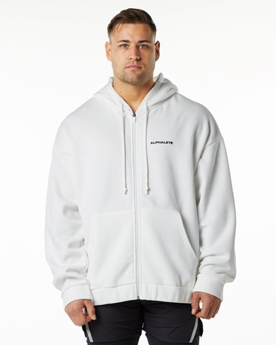 Alphalete Brushed Fleece Full-Zip Hoodie Blancas | ZDMLSO642
