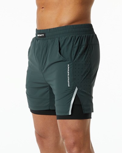 Alphalete Compression Forro Woven Entrenamiento Corta Verde | AIKQYM852