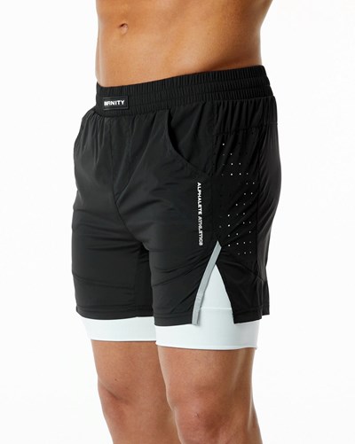 Alphalete Compression Forro Woven Entrenamiento Corta Negras Blancas | NGMFKU805