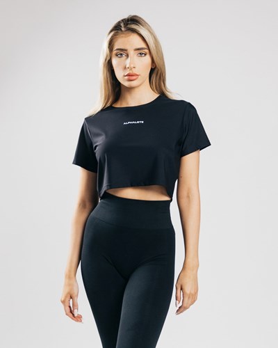 Alphalete Cropped Ligeros Corta Sleeve Negras | QWDCIU169