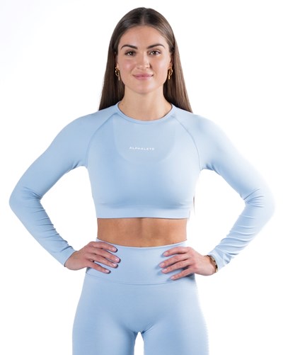 Alphalete Cropped Seamless Long Sleeve Azules | ATRPWZ127