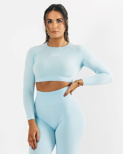 Alphalete Cropped Seamless Long Sleeve Azules | IWOQTJ934
