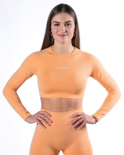 Alphalete Cropped Seamless Long Sleeve Coral | LROFZU635