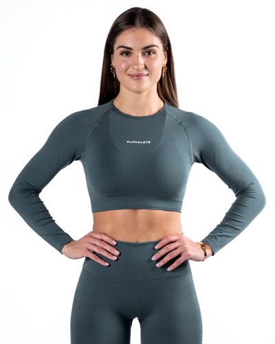 Alphalete Cropped Seamless Long Sleeve Charcoal | YODKJS913