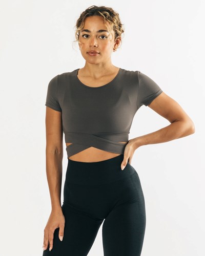 Alphalete Fitted Corta Sleeve Tie Top Gris | GBSCXP675