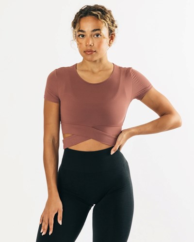 Alphalete Fitted Corta Sleeve Tie Top Mauve | HFWUNA271