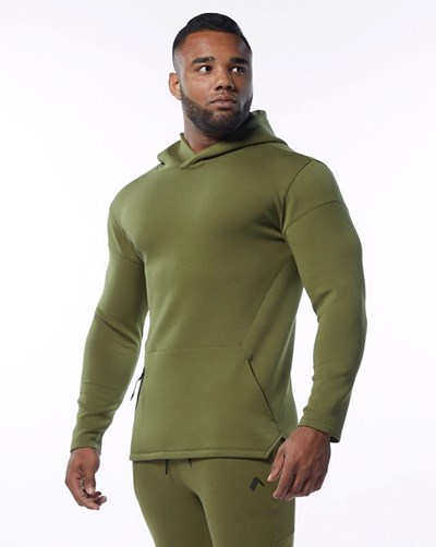 Alphalete Fitted Interlock Knit Hoodie Verde Oliva | HWTJEM421