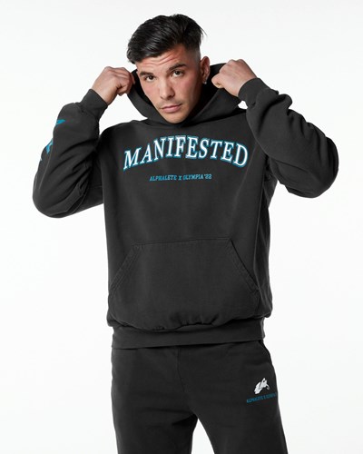 Alphalete Fleece Estampadas Hoodie Negras | FGPXQK918