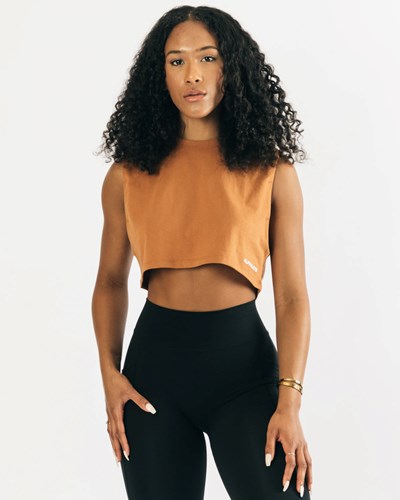 Alphalete Heavy Algodon Cropped Cutoff Clay | UXMQLW876