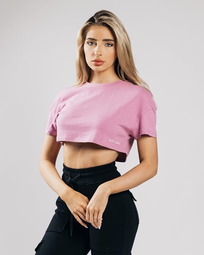 Alphalete Heavy Algodon Dropped Shoulder Crop Rosas | RWFLHC284