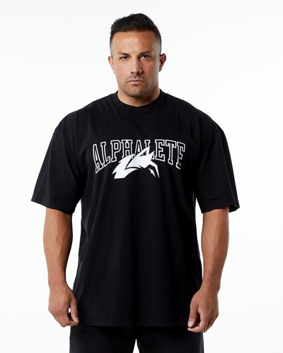Alphalete Heavyweight Oversized Tee Black/White | ECFDUO964