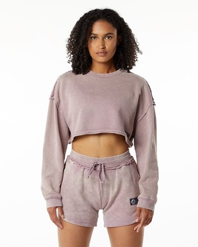 Alphalete Heavyweight Washed Terry Crop Pullover Rosas | CMBGAY849