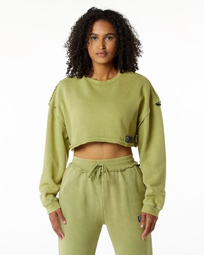 Alphalete Heavyweight Washed Terry Crop Pullover Verde | MSKZUT702