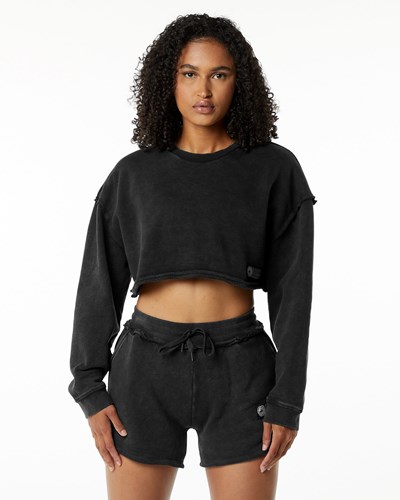 Alphalete Heavyweight Washed Terry Crop Pullover Onyx | VYNMGK045