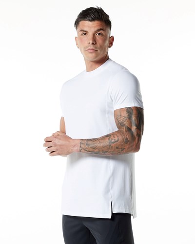 Alphalete High-Neck Premium Corta Sleeve Tee Blancas | FKWOGR645
