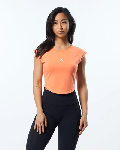 Alphalete High Performance Corta Sleeve Crop Tee Electric Peach | COTFMZ092
