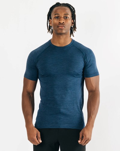 Alphalete High Performance Seamless Corta Sleeve Tee Azul Marino | JWTXZB820