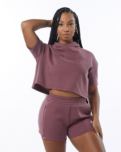 Alphalete Interlock Knit Crop Hoodie Mauve | MEYTPJ724