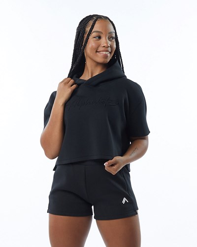 Alphalete Interlock Knit Crop Hoodie Negras | LEBMHS132