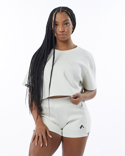 Alphalete Interlock Knit Crop Pullover Creme | HMPQJS235
