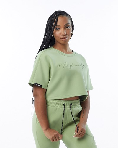 Alphalete Interlock Knit Crop Pullover Verde Claro | ZMDEAY637