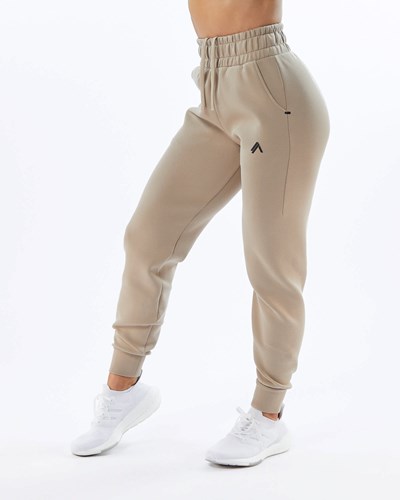 Alphalete Interlock Knit Cuffed Jogger Tan | OPAXFH012