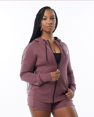 Alphalete Interlock Knit Full-Zip Hoodie Mauve | FHYBNG715