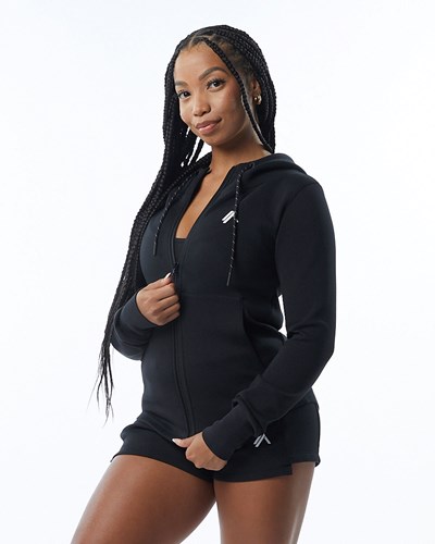 Alphalete Interlock Knit Full-Zip Hoodie Negras | QUHWFZ428