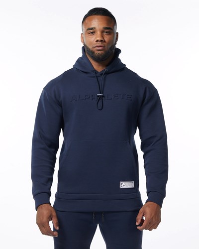 Alphalete Interlock Knit Hoodie Azul Marino | YFOQNV728