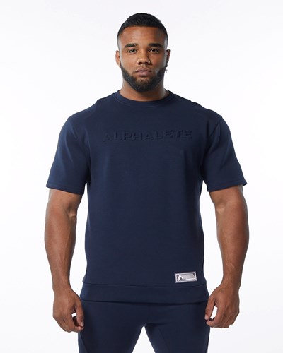 Alphalete Interlock Knit Pullover Azul Marino | ZXSWRY279