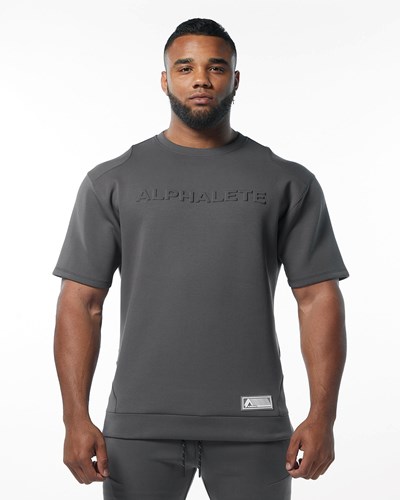 Alphalete Interlock Knit Pullover Charcoal | ZLAQVB296