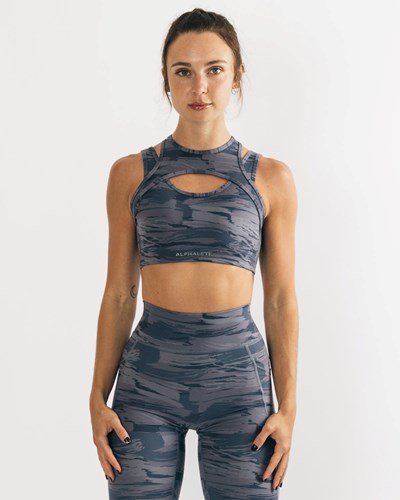 Alphalete Medium Impact Bra Gris Camuflaje | YLXANG418