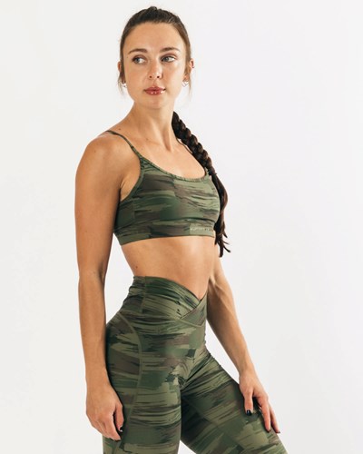 Alphalete Medium Impact Bra Verde Oliva Camuflaje | YCPLRQ671