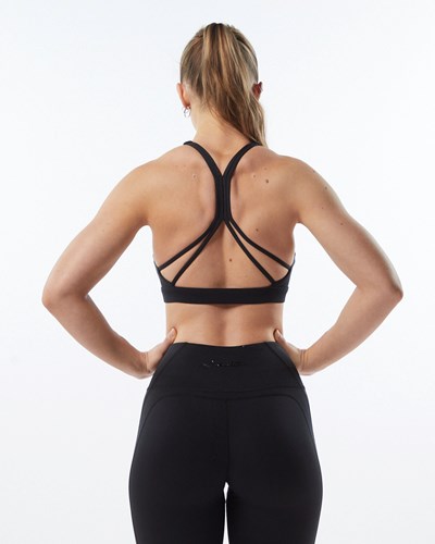 Alphalete Medium-Support Correa Open Back Sports Bra Blackout | NAIPCX074
