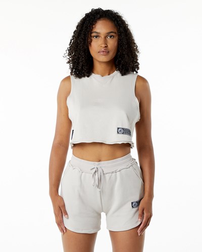 Alphalete Mid-Weight Washed Terry Crop Cutoff Moonstone | CQEGLT406