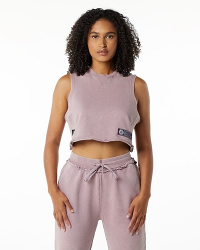 Alphalete Mid-Weight Washed Terry Crop Cutoff Rosas | DYMZRX548