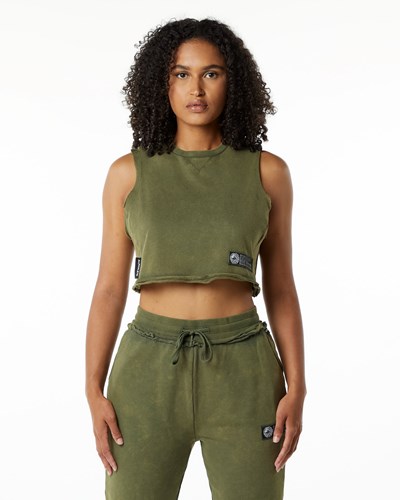 Alphalete Mid-Weight Washed Terry Crop Cutoff Verde | POJRFI347
