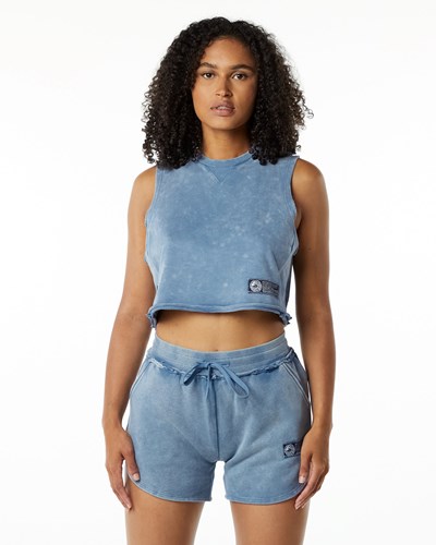 Alphalete Mid-Weight Washed Terry Crop Cutoff Azules | WBTGVD542