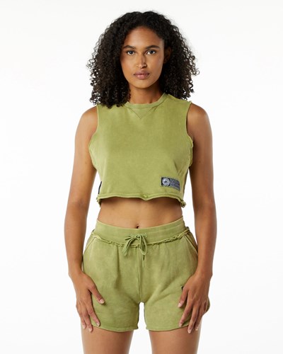 Alphalete Mid-Weight Washed Terry Crop Cutoff Verde | XEALON624