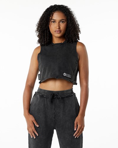 Alphalete Mid-Weight Washed Terry Crop Cutoff Onyx | XRPFSL426