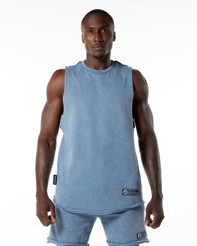 Alphalete Mid-Weight Washed Terry Cutoff Azules | FRAEMQ894