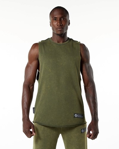 Alphalete Mid-Weight Washed Terry Cutoff Verde | LSRGQO948