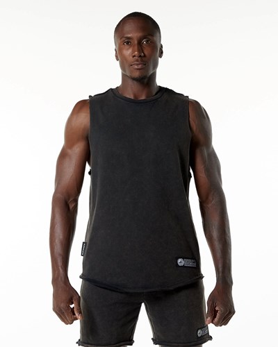 Alphalete Mid-Weight Washed Terry Cutoff Onyx | UVEJKN075