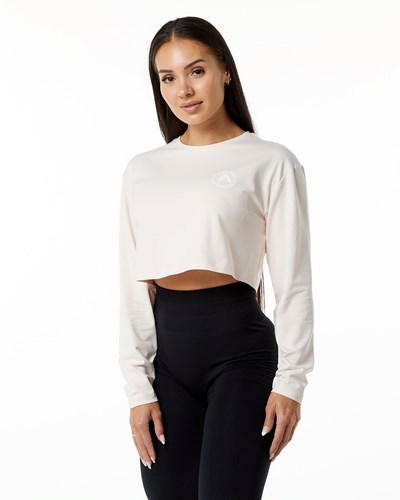 Alphalete Oversized Performance Long Sleeve Crop Blush | BTCJQY524